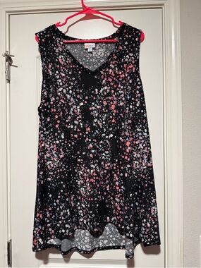 LuLaRoe Black V-Neck Dress with Pink & Light Blue Splash Print